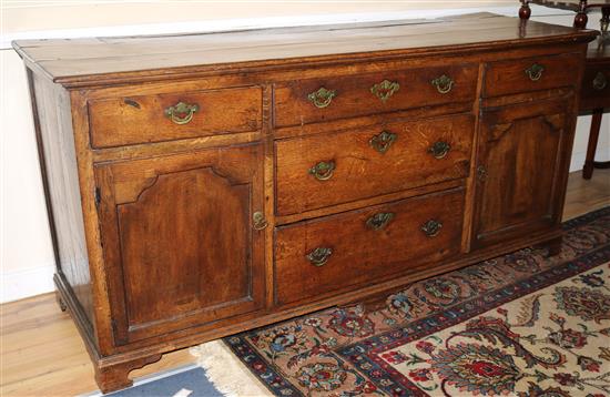 George III Lancashire oak dresser, W183cm
